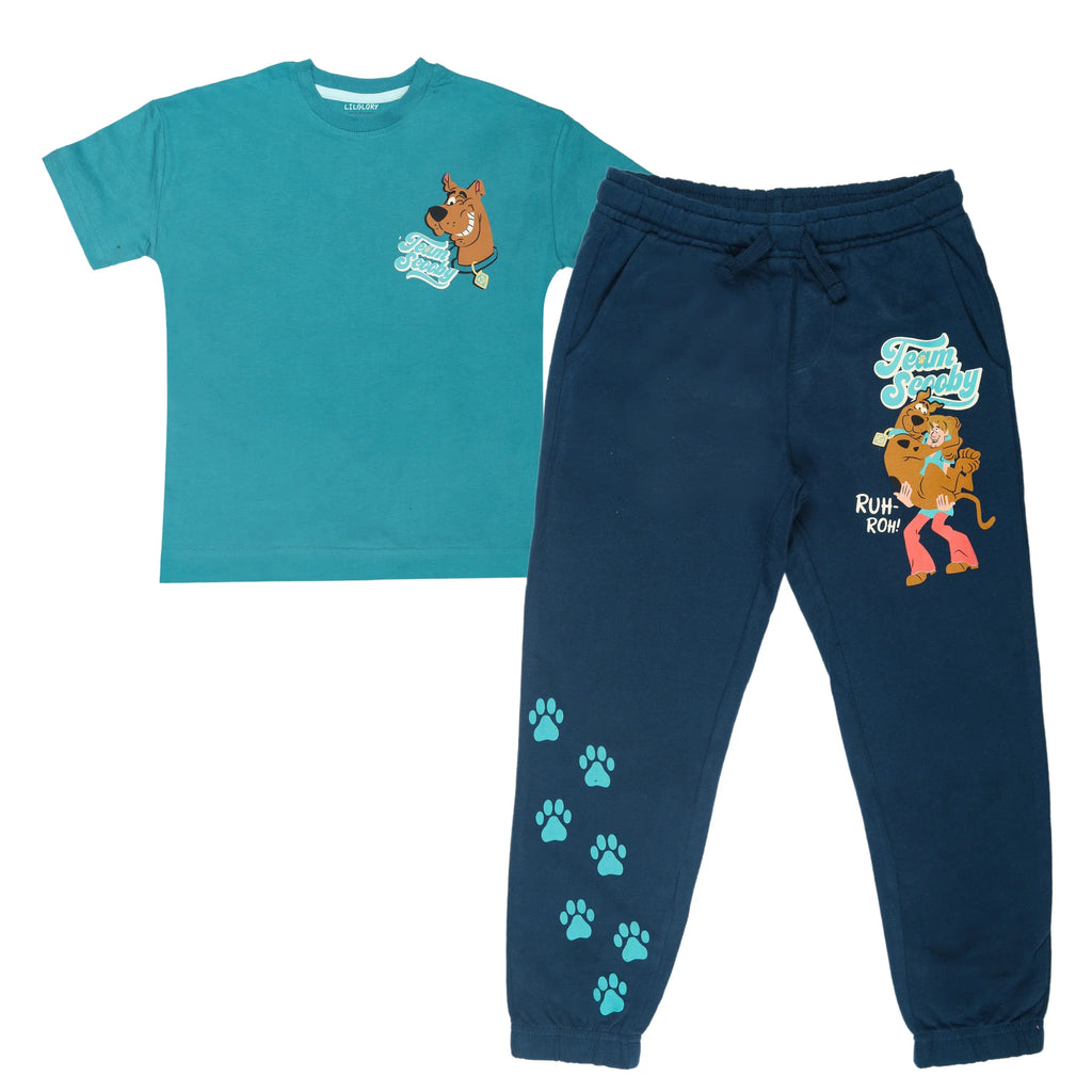 🐾 Scooby “Team Scooby” Boys T-Shirt & Jogger Co-ord Set – Teal & Navy
