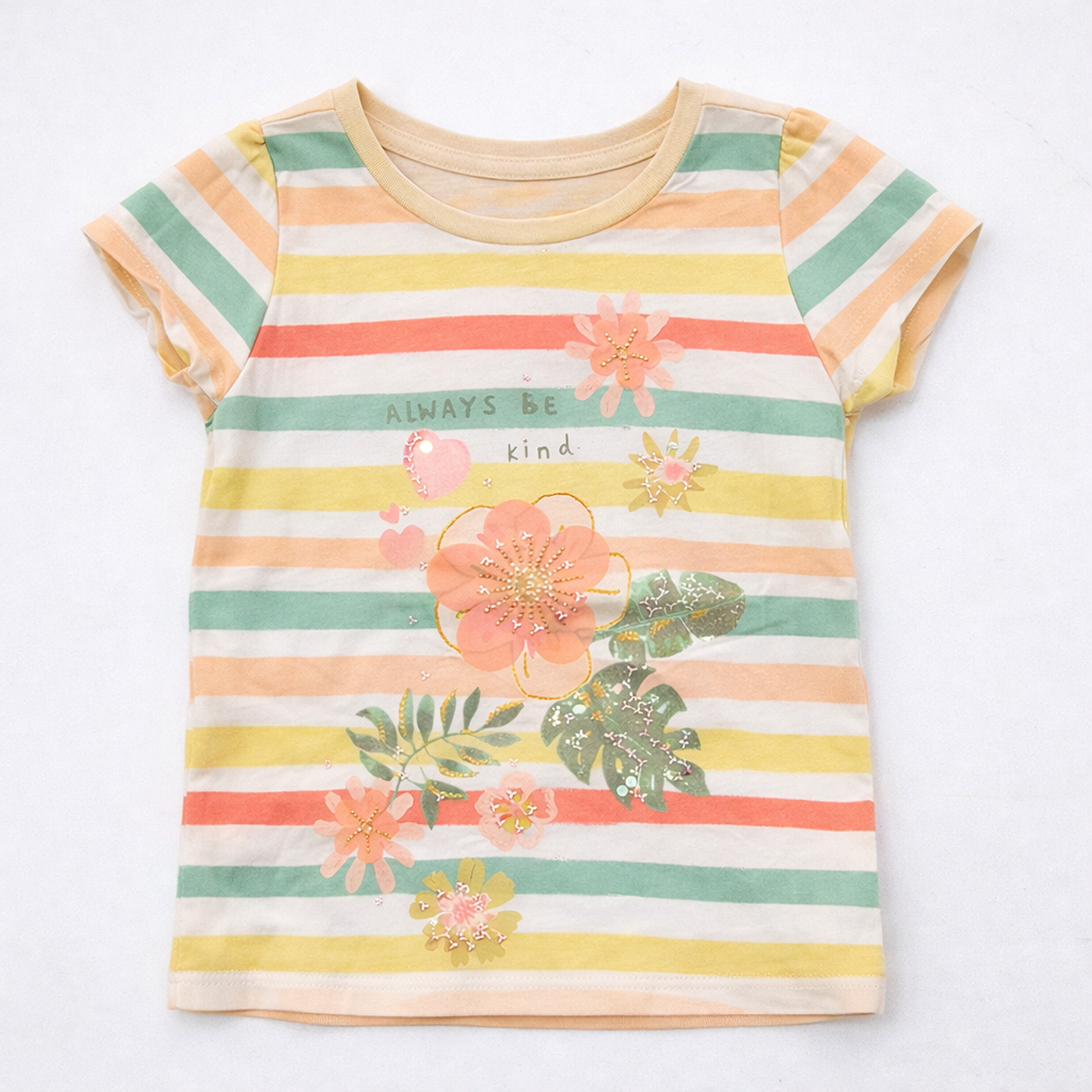 Girls Floral Striped T-Shirt