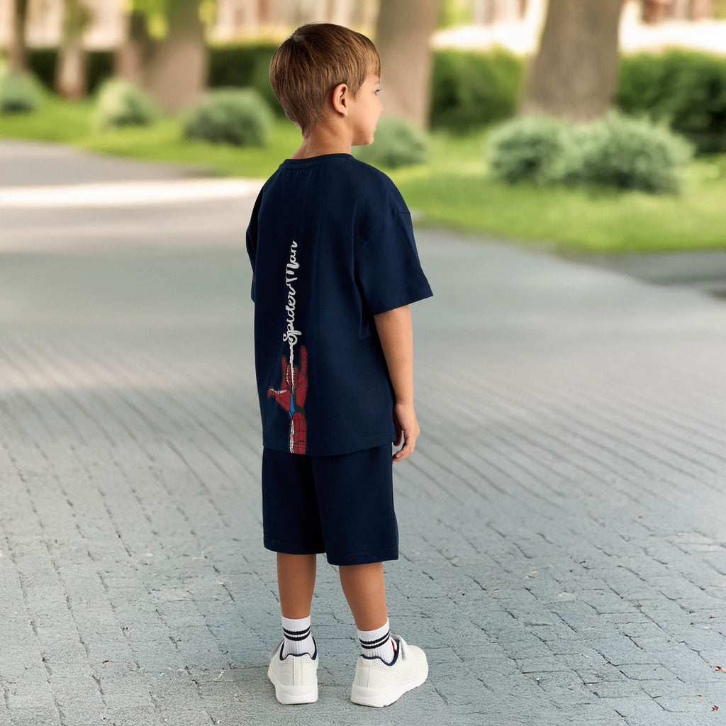 Boys Spider-Man Graphic Co-ord Set – Navy T-Shirt & Shorts
