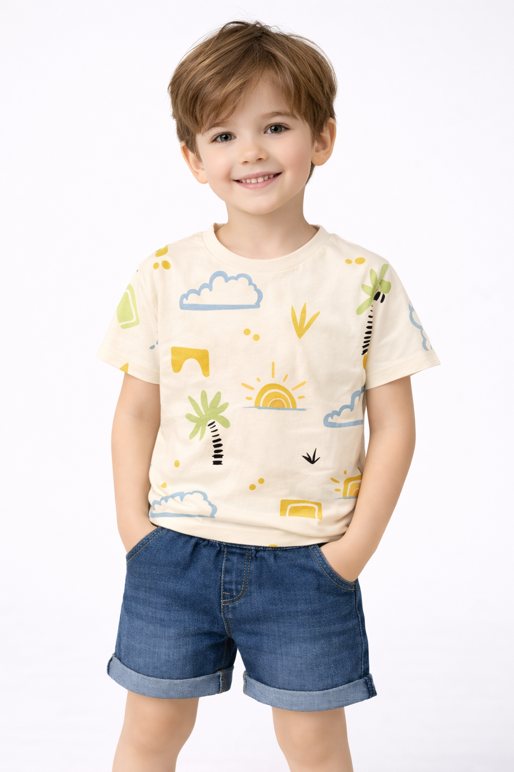 🌴 Summer Print Kids Unisex T-Shirt – Cream