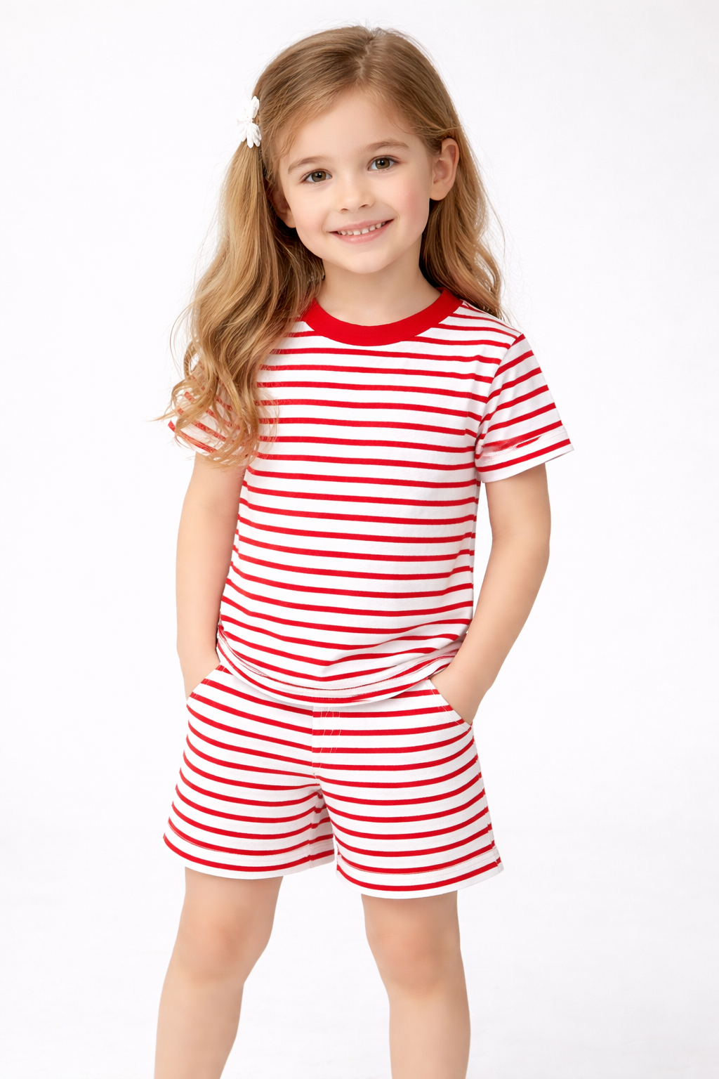 ❤️ Red & White Striped Unisex Co-ord Set for Kids