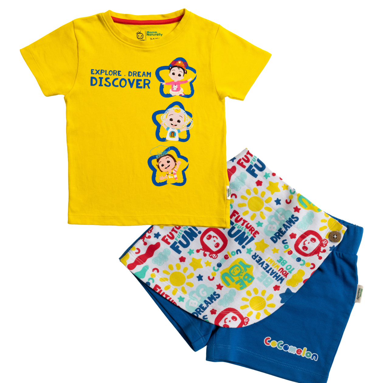 Cocomelon Girls T-Shirt & Skort Set – Bright Yellow & Blue