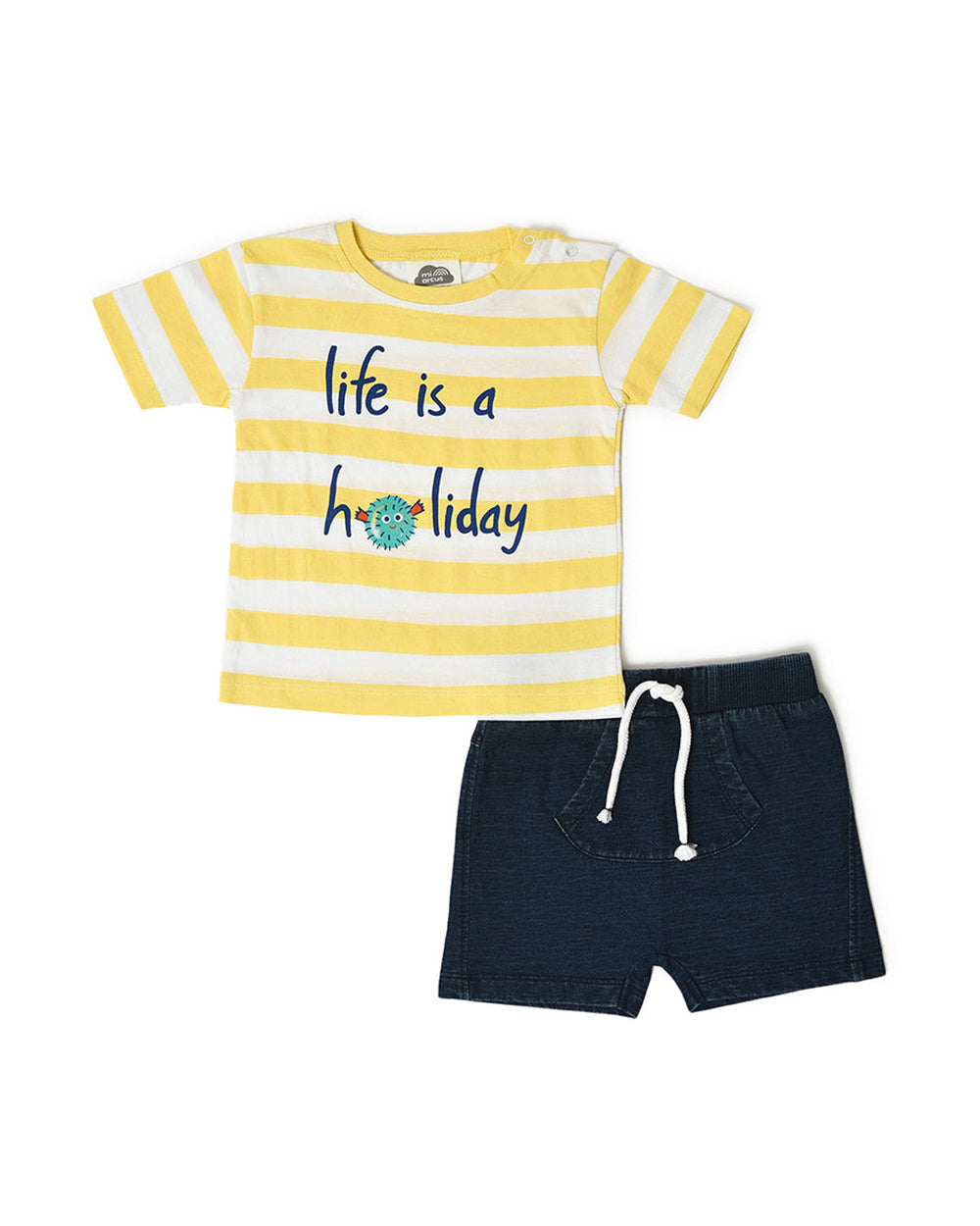 💛 “Life is a Holiday” Baby Boys T-Shirt & Shorts Co-ord Set – Yellow & Navy