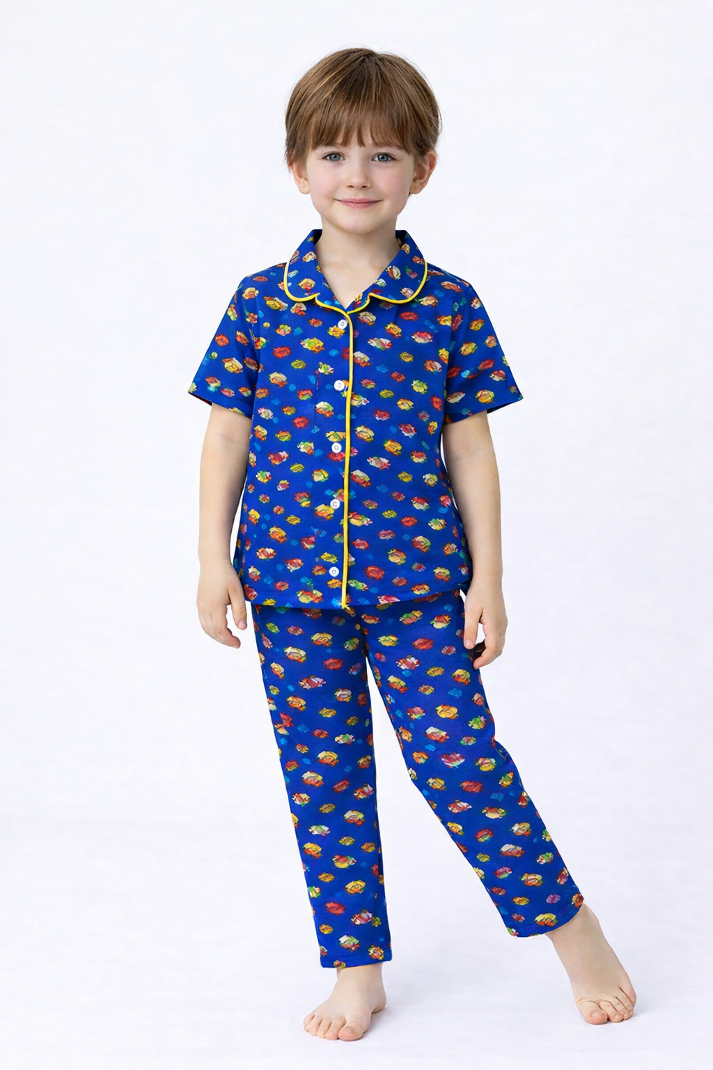 Unisex Kids Candy Printed Night Suit Set – Royal Blue