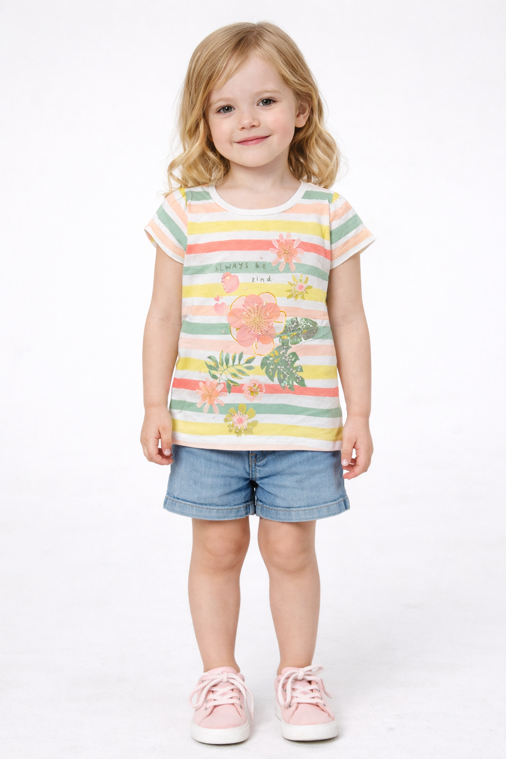 Girls Floral Striped T-Shirt