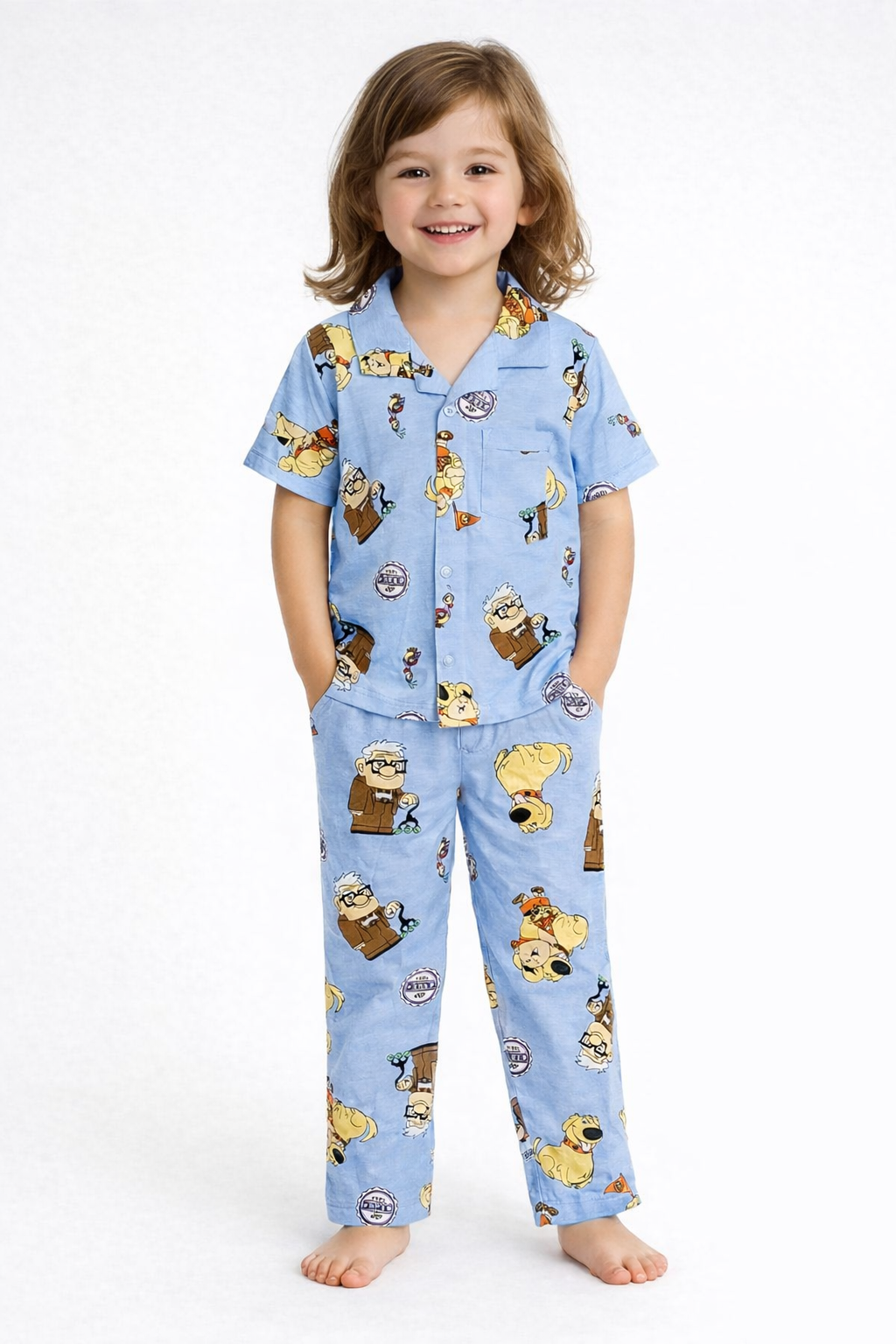 💙 Cartoon Print Kids Unisex Night Suit Set – Blue
