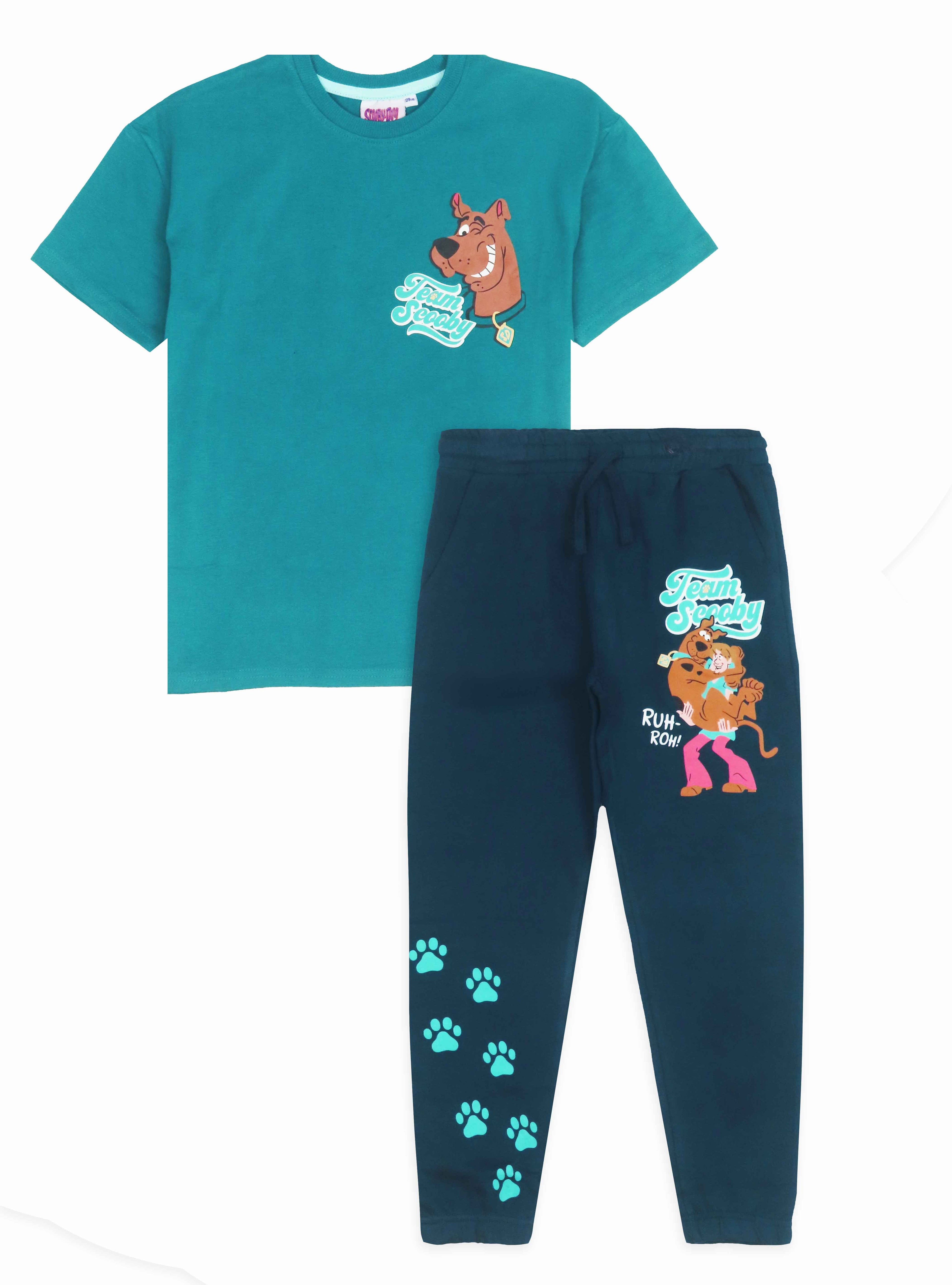 🐾 Scooby “Team Scooby” Boys T-Shirt & Jogger Co-ord Set – Teal & Navy