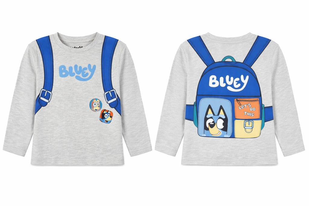 💙 Bluey Backpack Print Unisex Full Sleeve T-Shirt – Grey