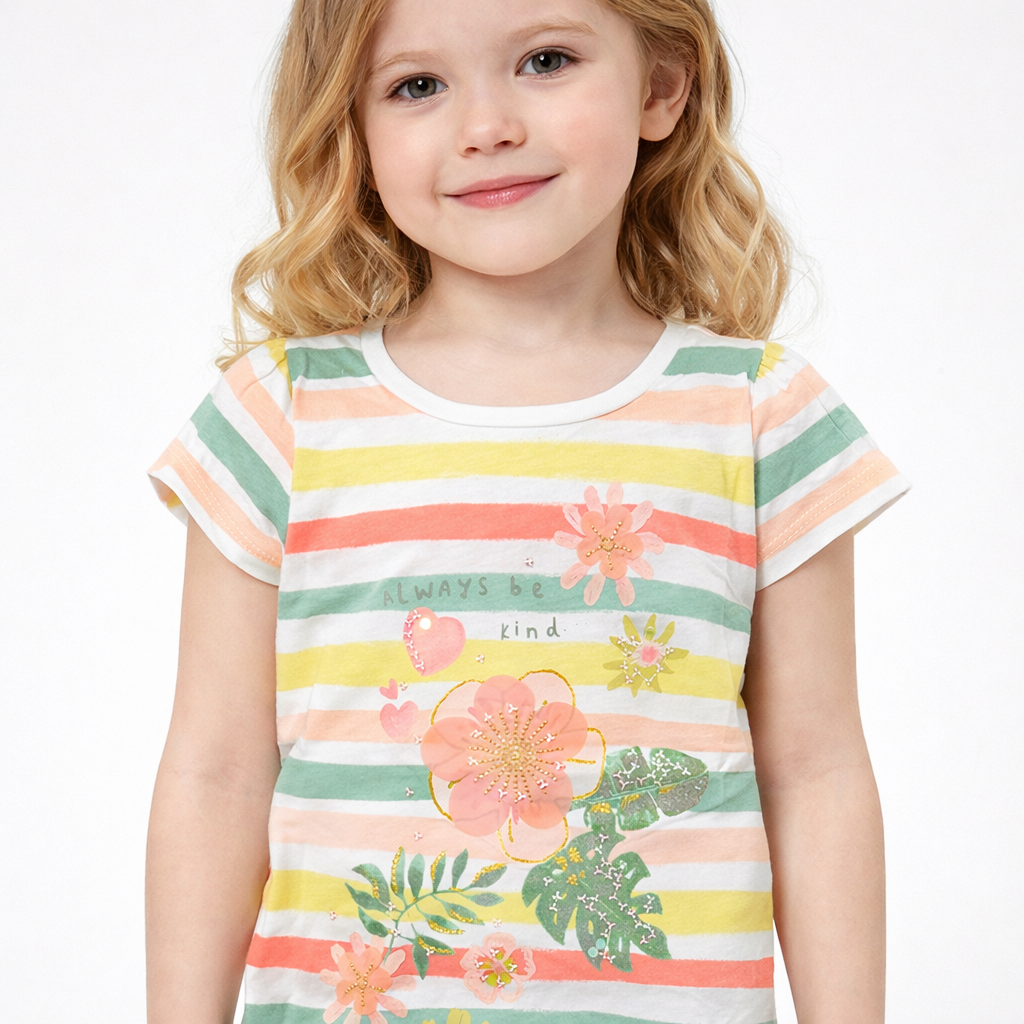 Girls Floral Striped T-Shirt