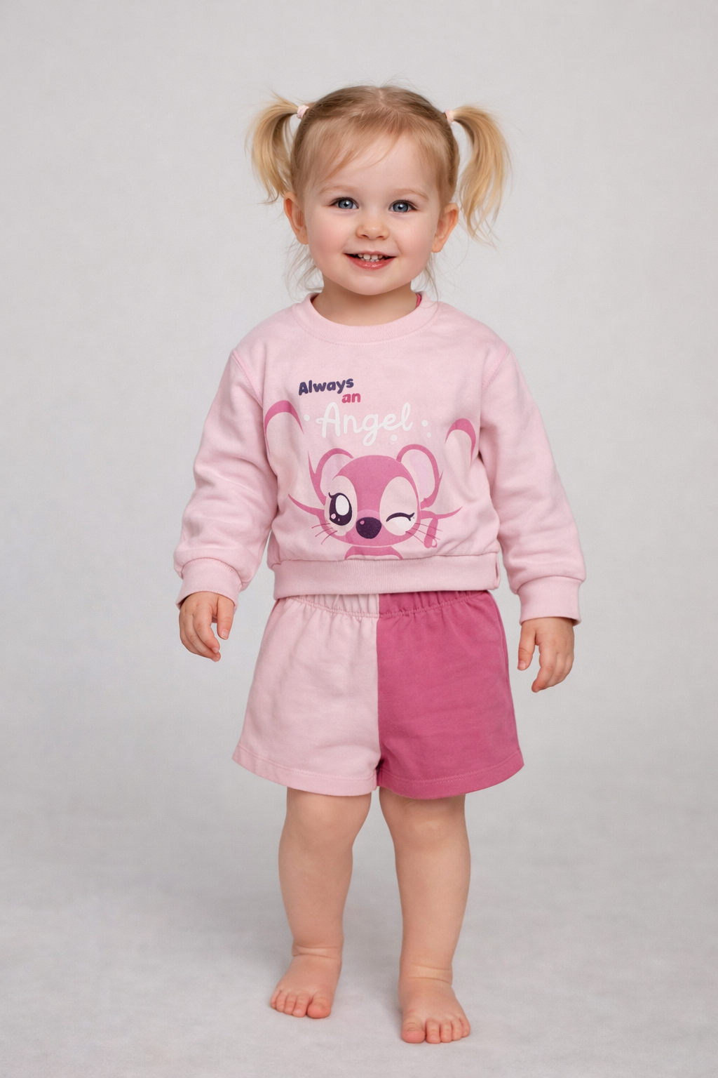 💗 “Always an Angel” Girls T-shirt & Shorts Co-ord Set – Pink