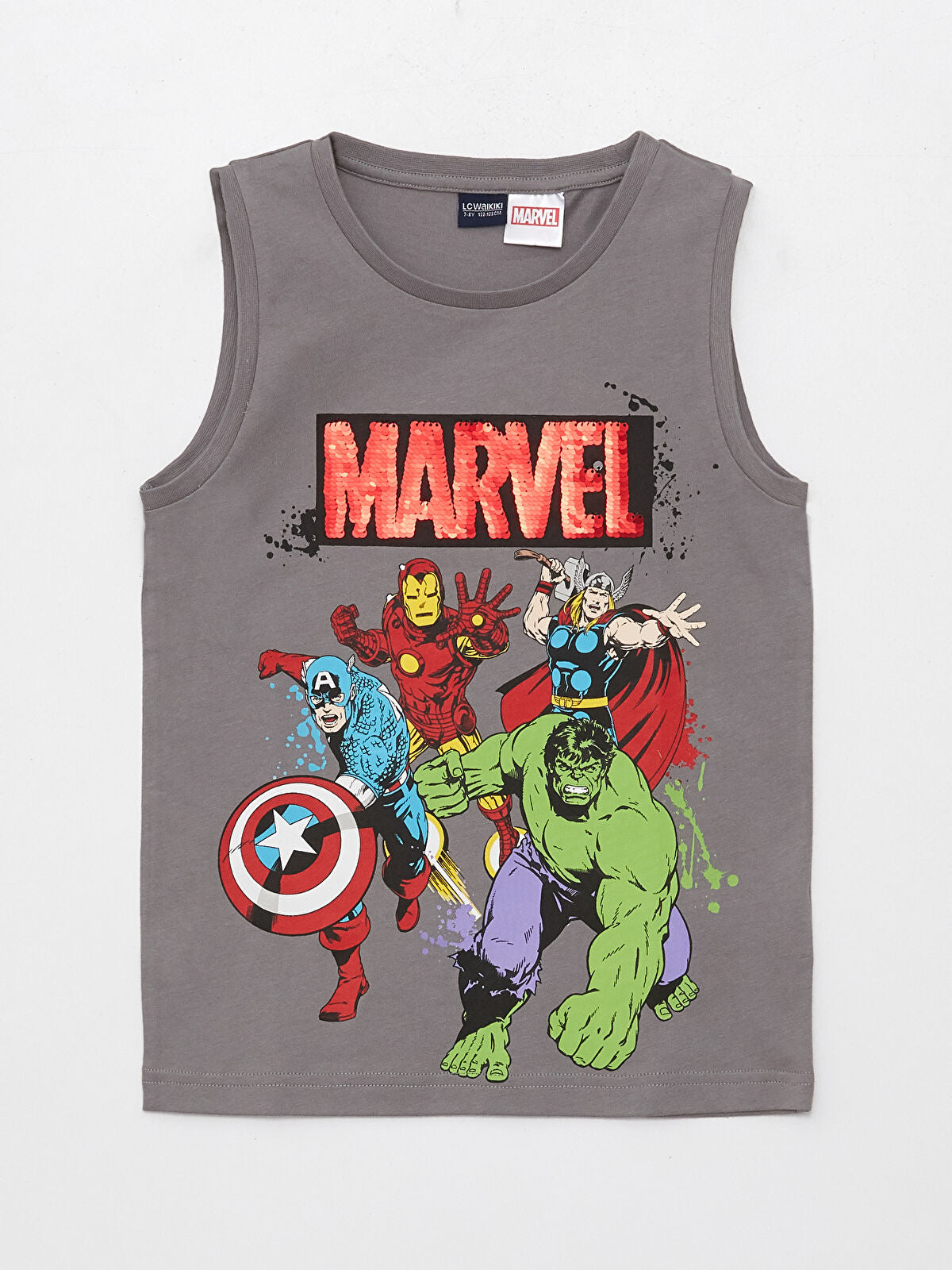 Boys Marvel Sleeveless T-Shirt – Grey Graphic Vest