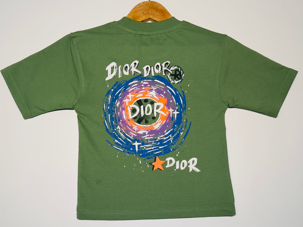 Boys Premium Graphic Cotton T-Shirt – Green (Front & Back Print)