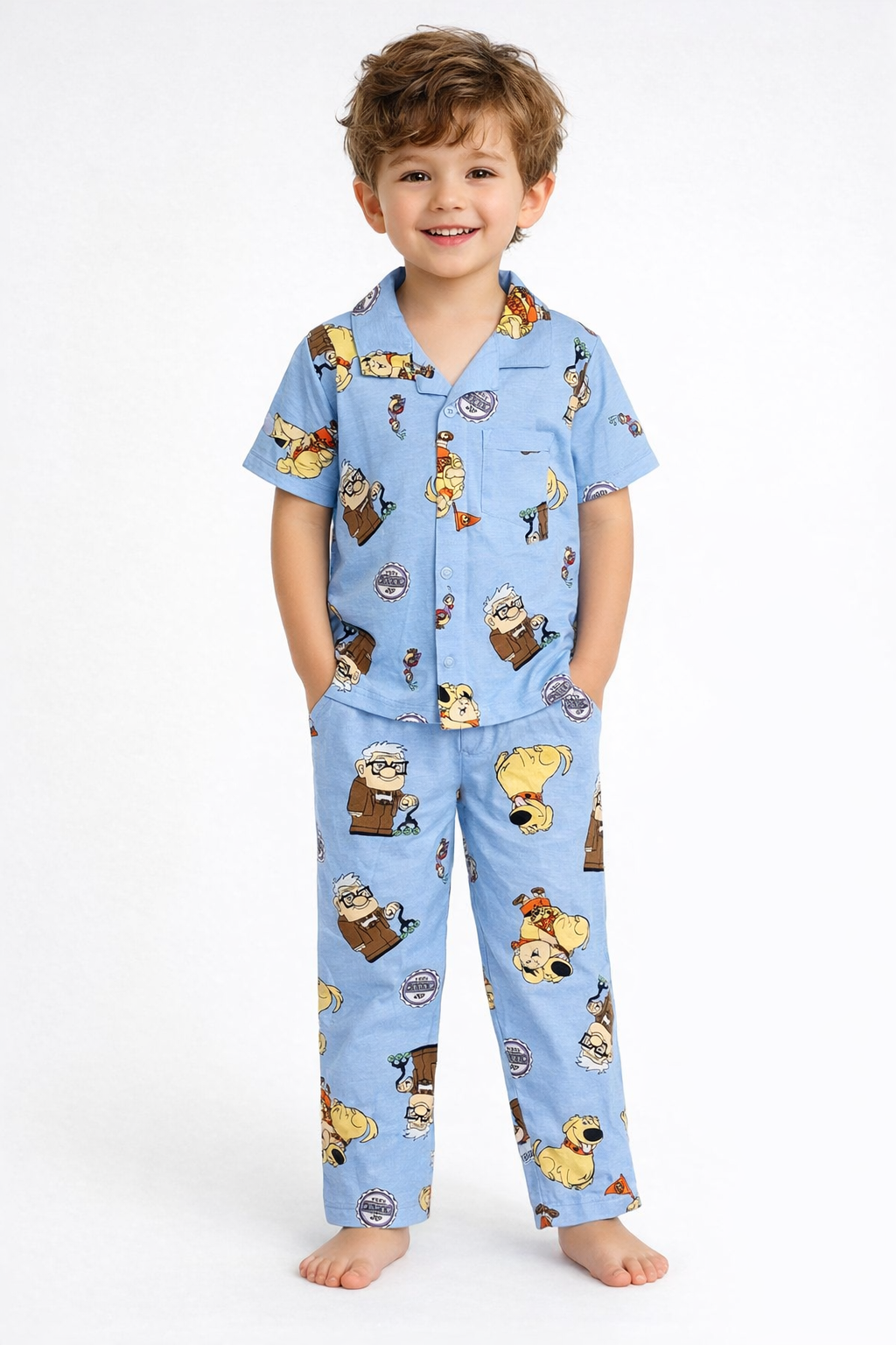 💙 Cartoon Print Kids Unisex Night Suit Set – Blue