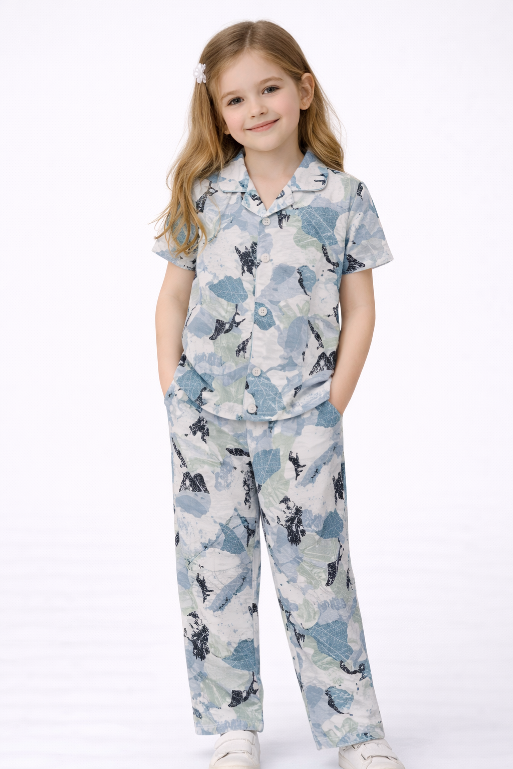 🌿 Pastel Leaf Print Unisex Co-ord Set for Kids