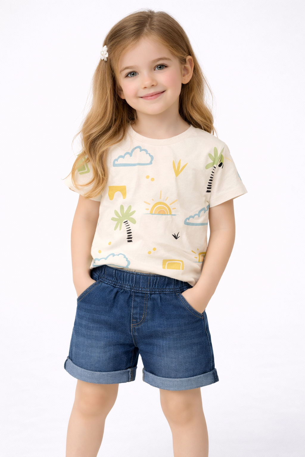 🌴 Summer Print Kids Unisex T-Shirt – Cream