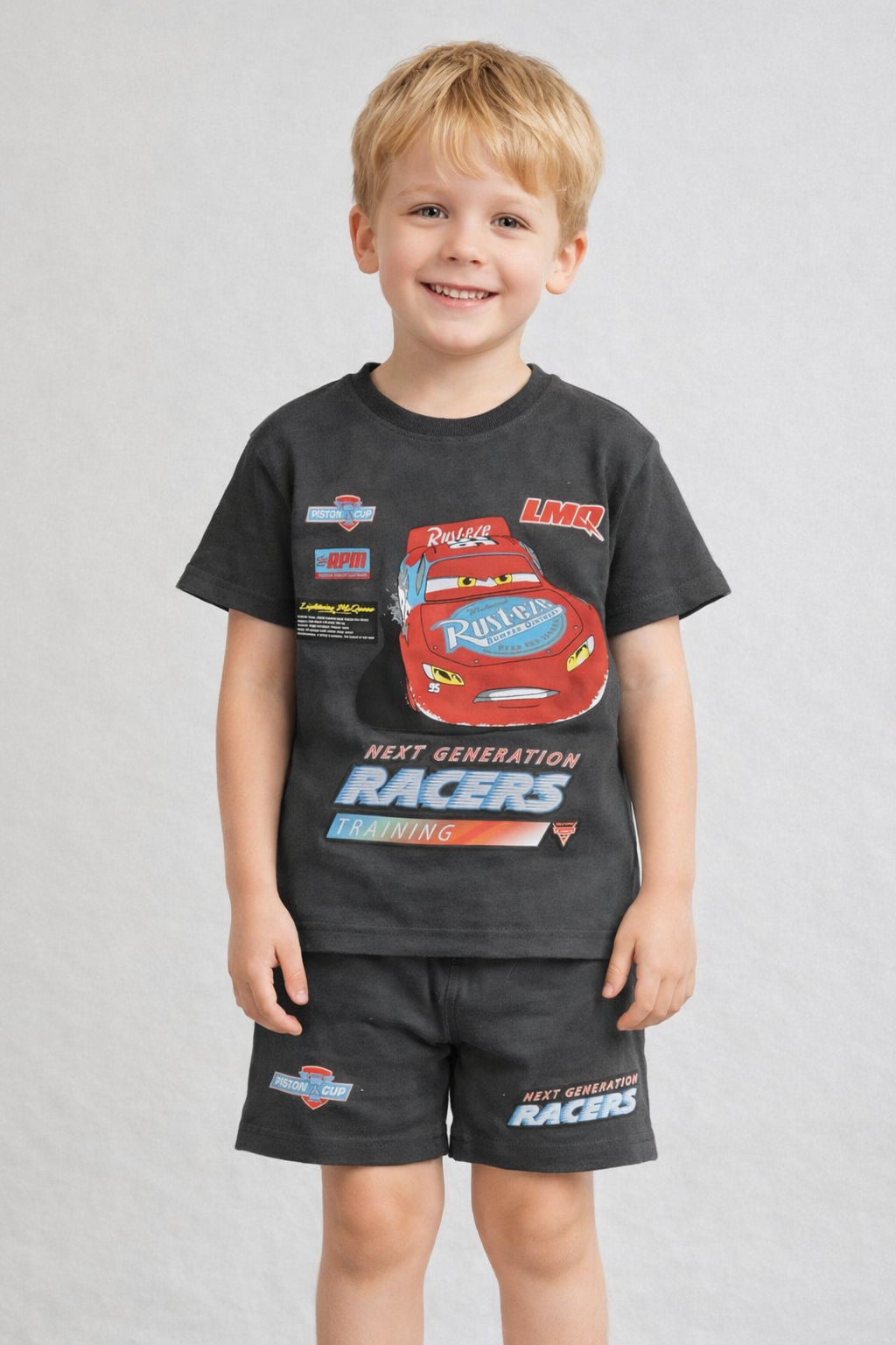 Boys Racing Car Co-ord Set – Black T-Shirt & Shorts