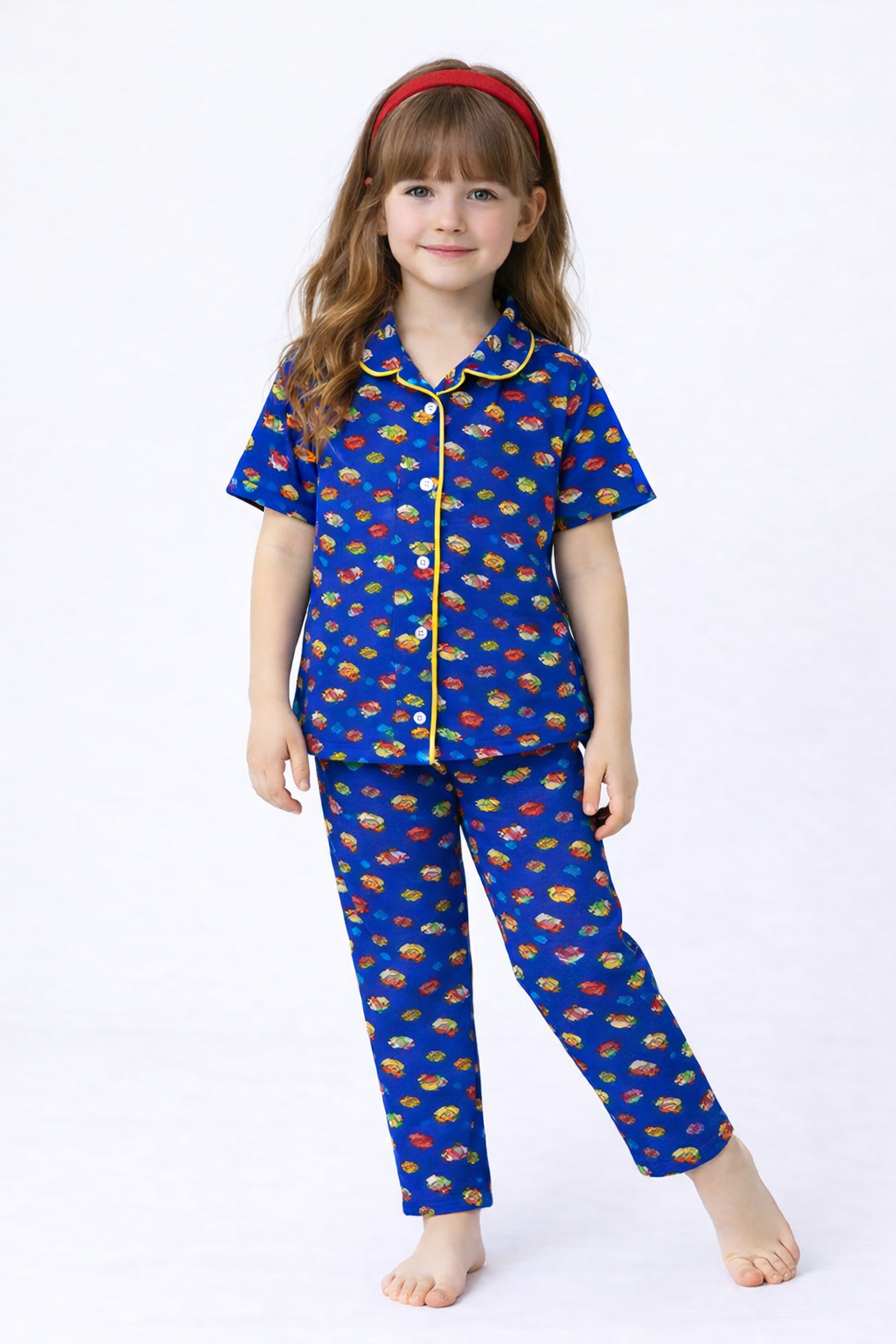 Unisex Kids Candy Printed Night Suit Set – Royal Blue