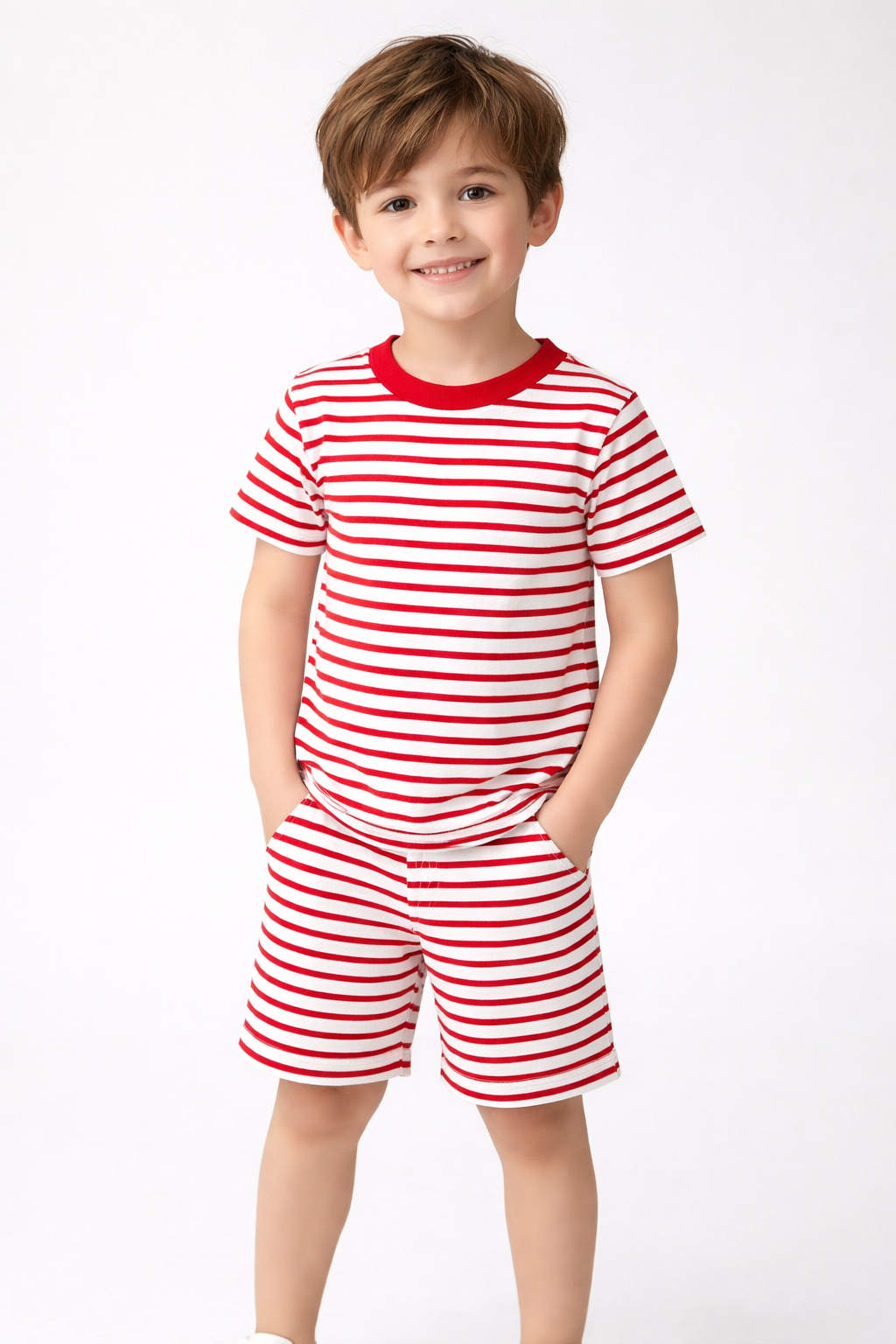 ❤️ Red & White Striped Unisex Co-ord Set for Kids