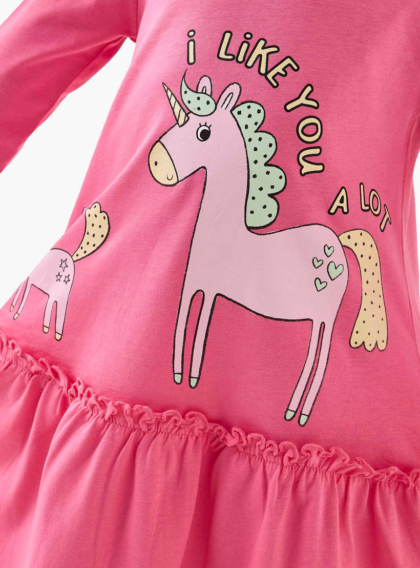 💖 Unicorn Print Girls Dress – Pink
