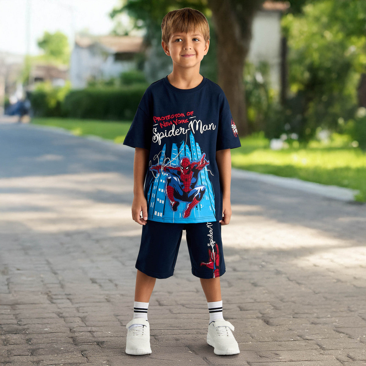Boys Spider-Man Graphic Co-ord Set – Navy T-Shirt & Shorts