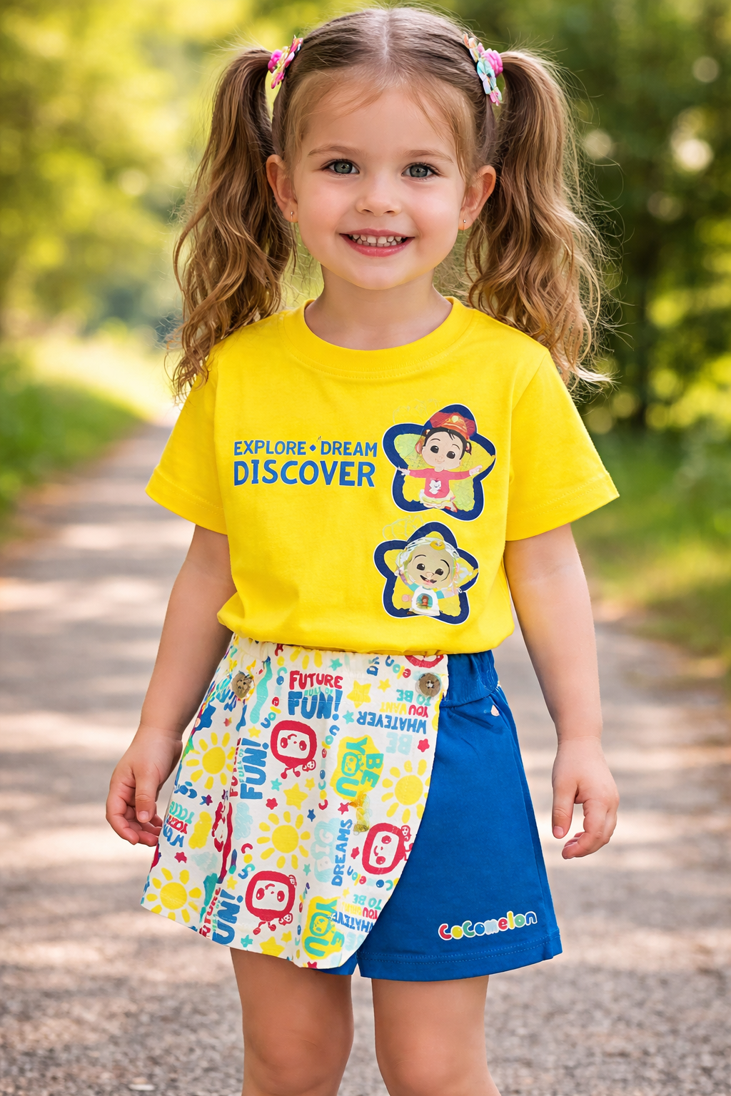 Cocomelon Girls T-Shirt & Skort Set – Bright Yellow & Blue