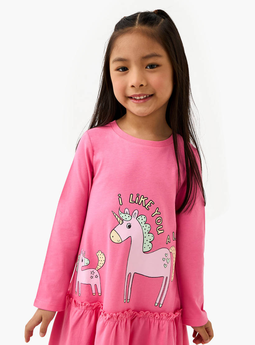 💖 Unicorn Print Girls Dress – Pink