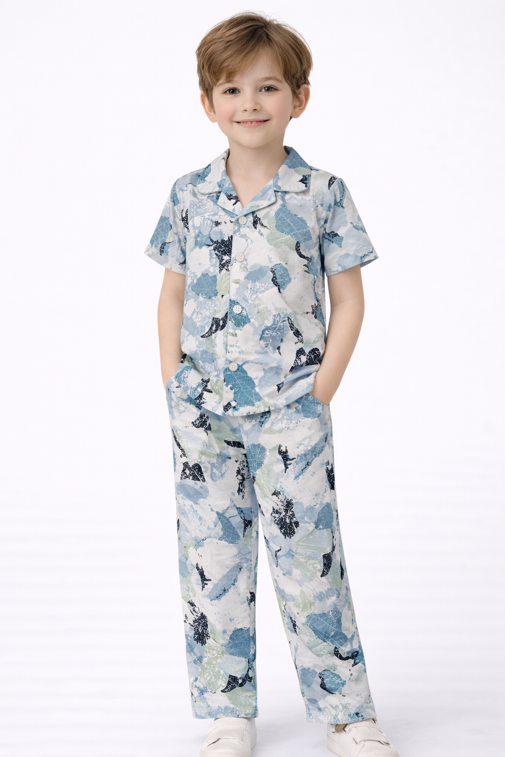 🌿 Pastel Leaf Print Unisex Co-ord Set for Kids