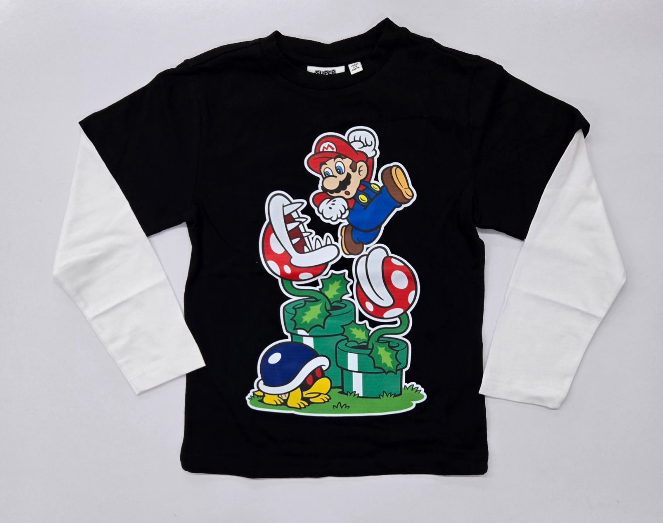 Super Mario Boys Layered T-Shirt – Black & White