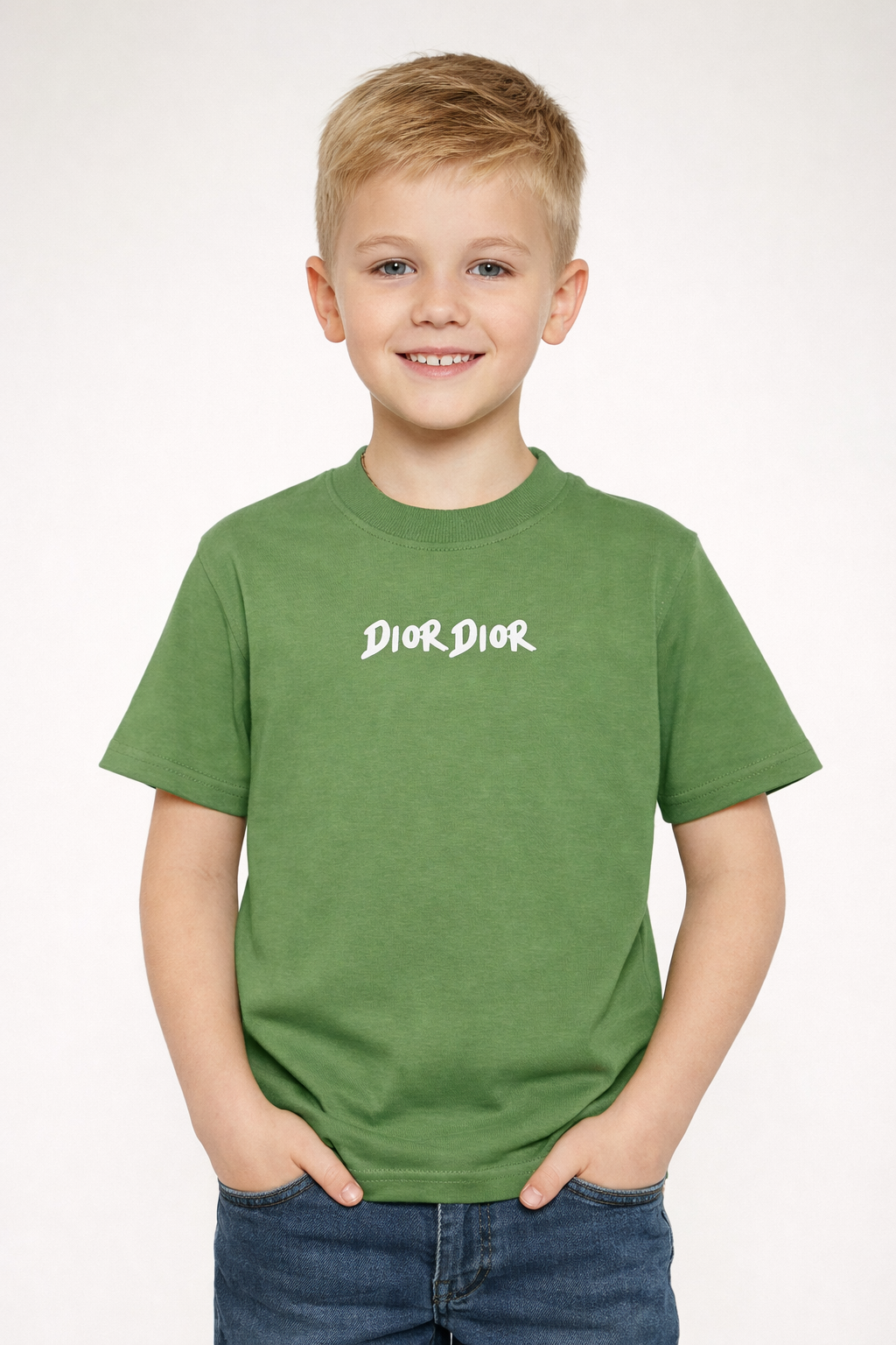 Boys Premium Graphic Cotton T-Shirt – Green (Front & Back Print)