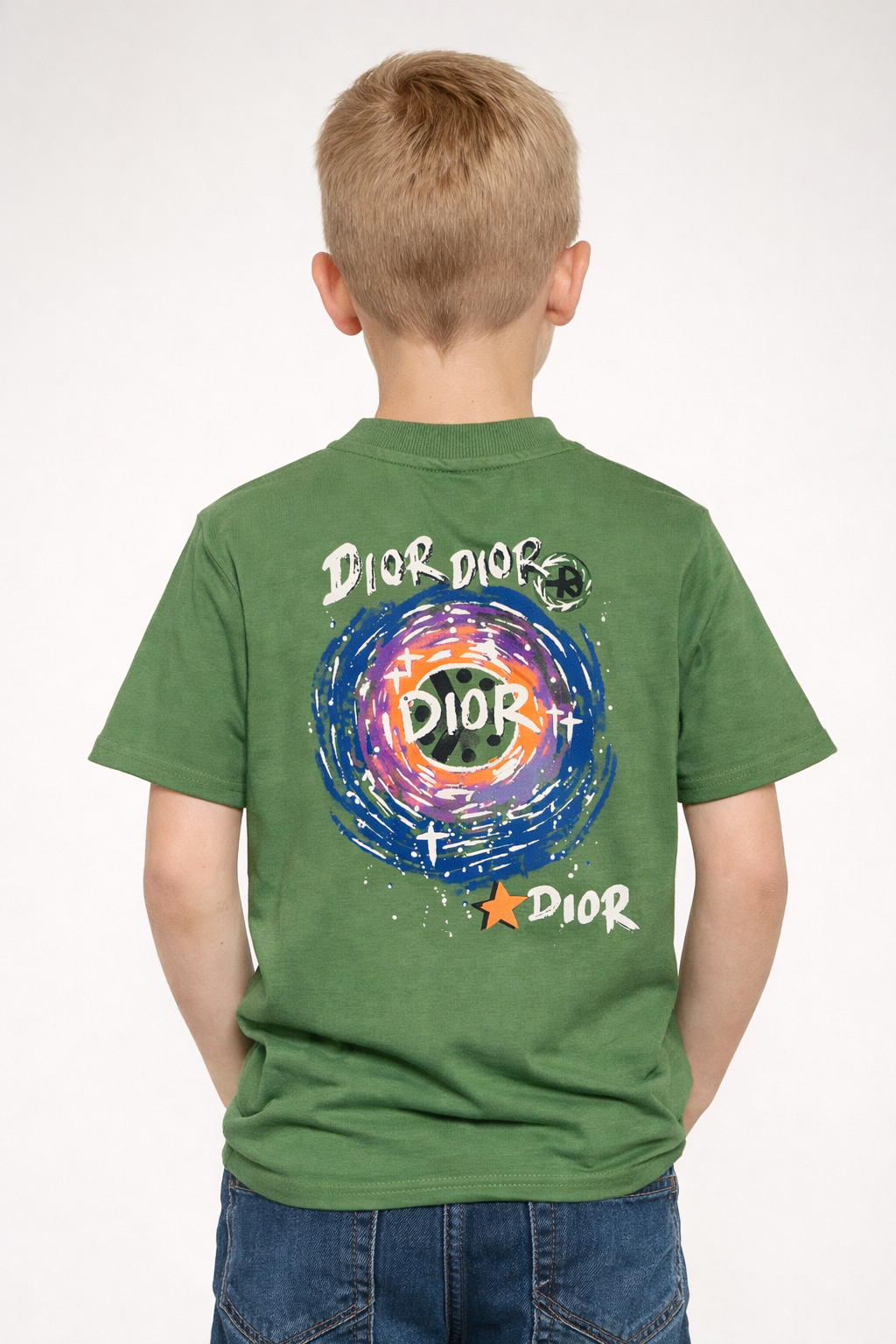 Boys Premium Graphic Cotton T-Shirt – Green (Front & Back Print)