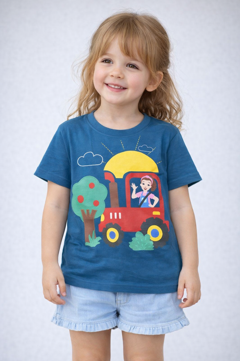 Girls Blue Graphic T-Shirt – Fun Adventure Print